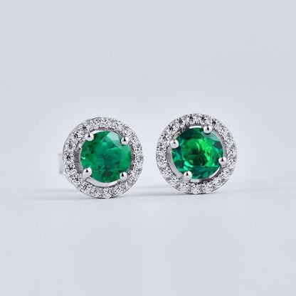 S925 Sterling Silver Lab Emerald Sunflower Pave Stud Earrings, Premium for Women - Photo 2