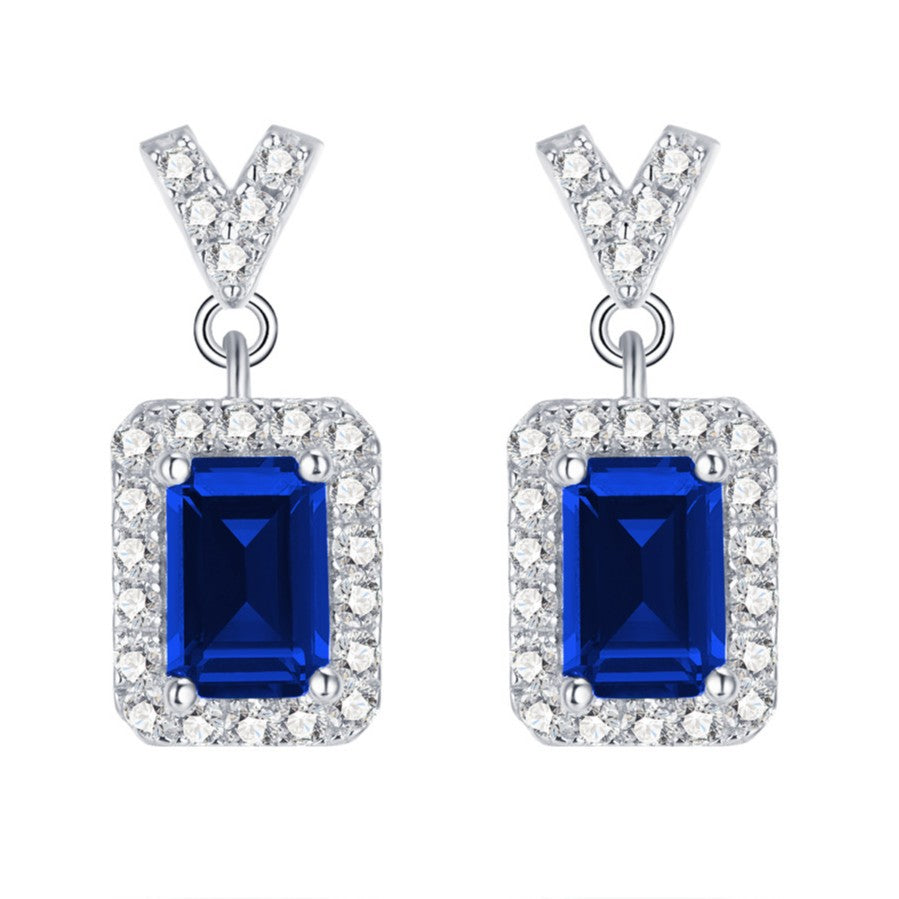 925 Sterling Silver Lab Sapphire Stud Earrings, Minimalist Versatile Premium - Photo 5