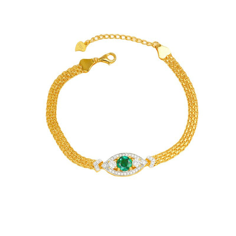 925 Sterling Silver Lab Emerald Evil Eye Bracelet for Women, Versatile - Photo 5
