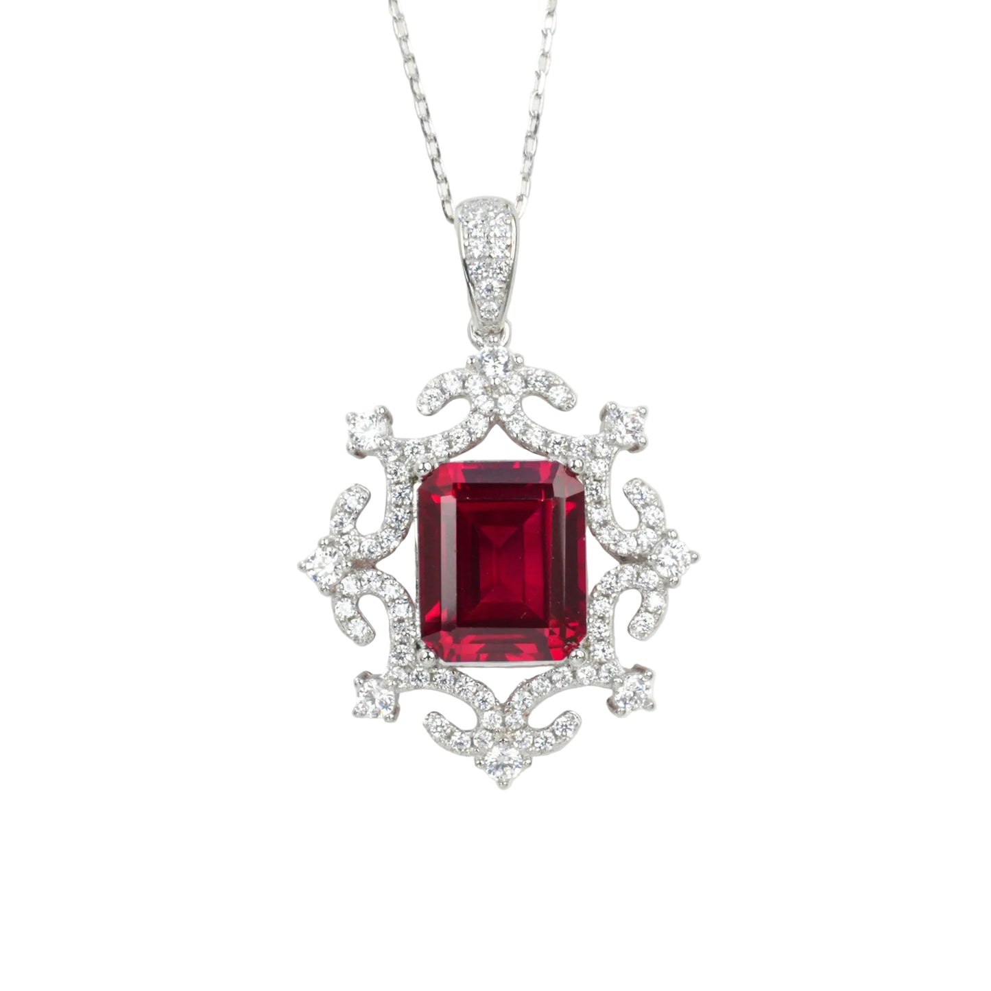 S925 Sterling Silver Lab Ruby Necklace, Diamond Choker Design - Photo 5