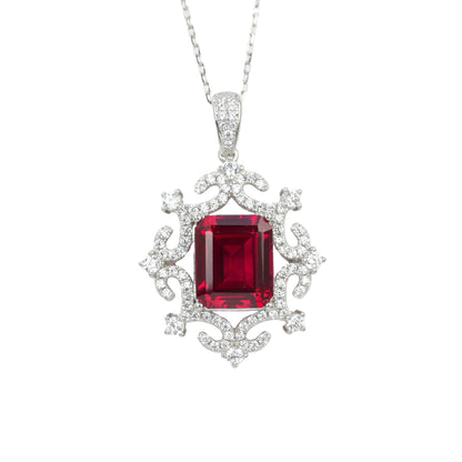 S925 Sterling Silver Lab Ruby Necklace, Diamond Choker Design - Photo 5