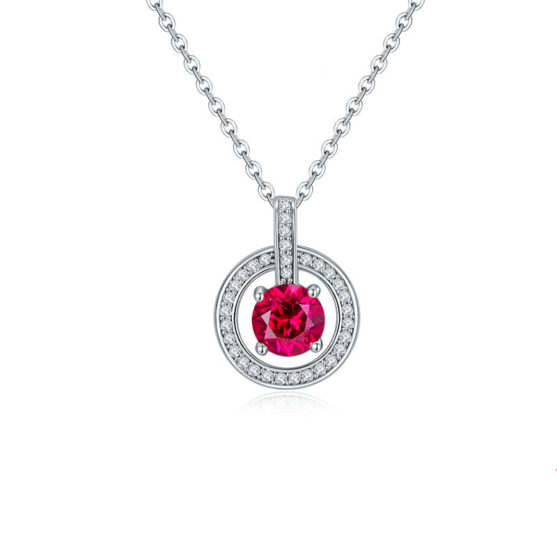 S925 Sterling Silver Lab Ruby Necklace, Design Vintage Round - Photo 1