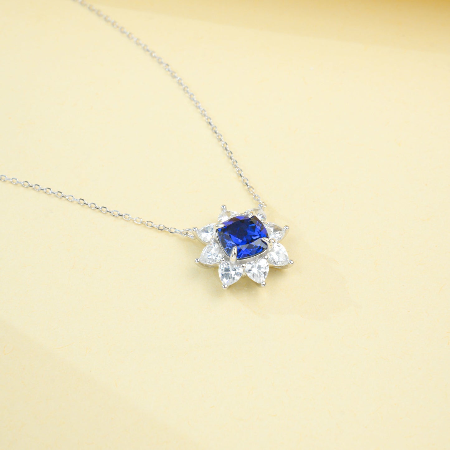 S925 Sterling Silver Lab Sapphire Necklace, Delicate Versatile - Photo 6