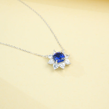 S925 Sterling Silver Lab Sapphire Necklace, Delicate Versatile - Photo 6