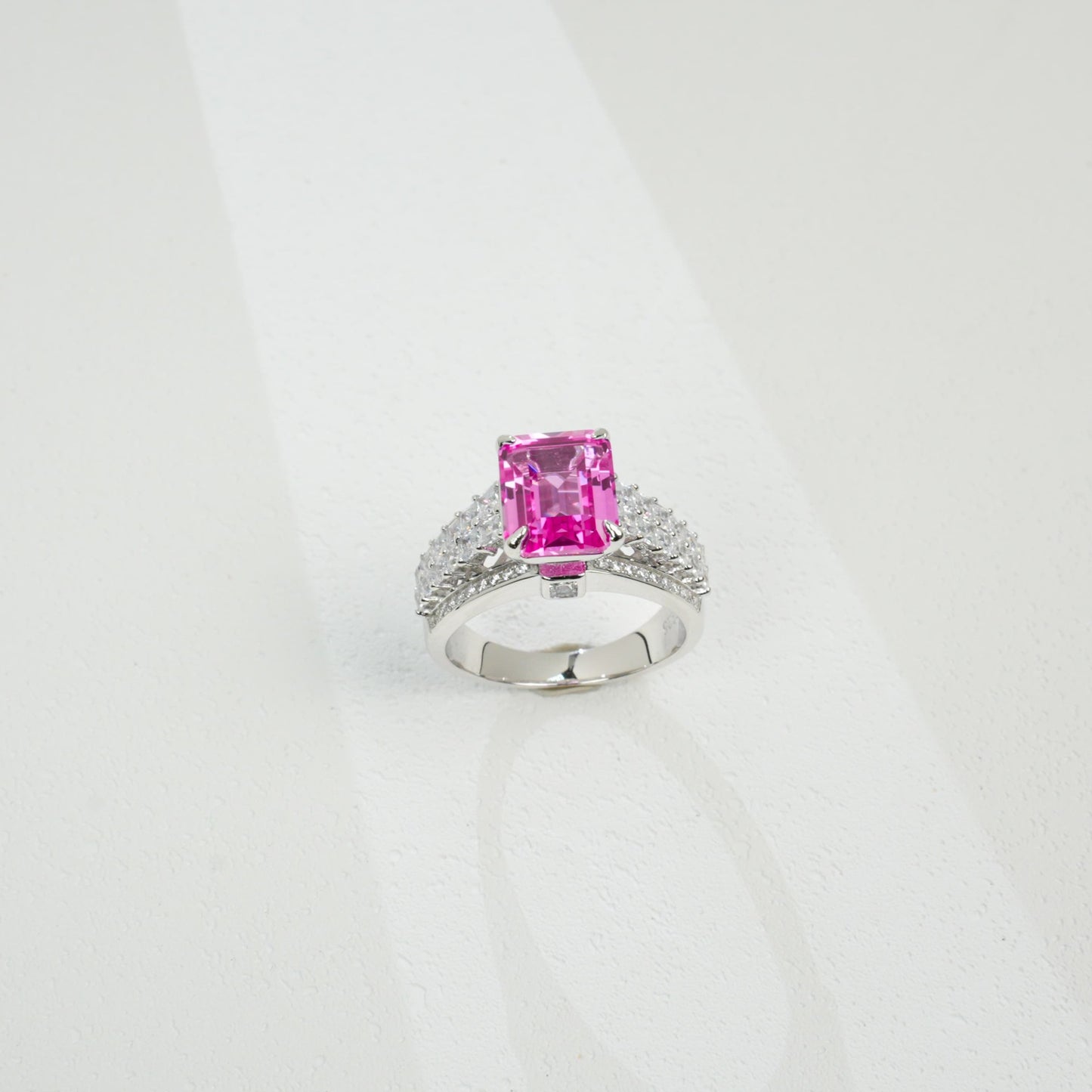 925 Sterling Silver Lab Padparadscha Double-Pave-Arm Ring, Premium Versatile - Photo 2