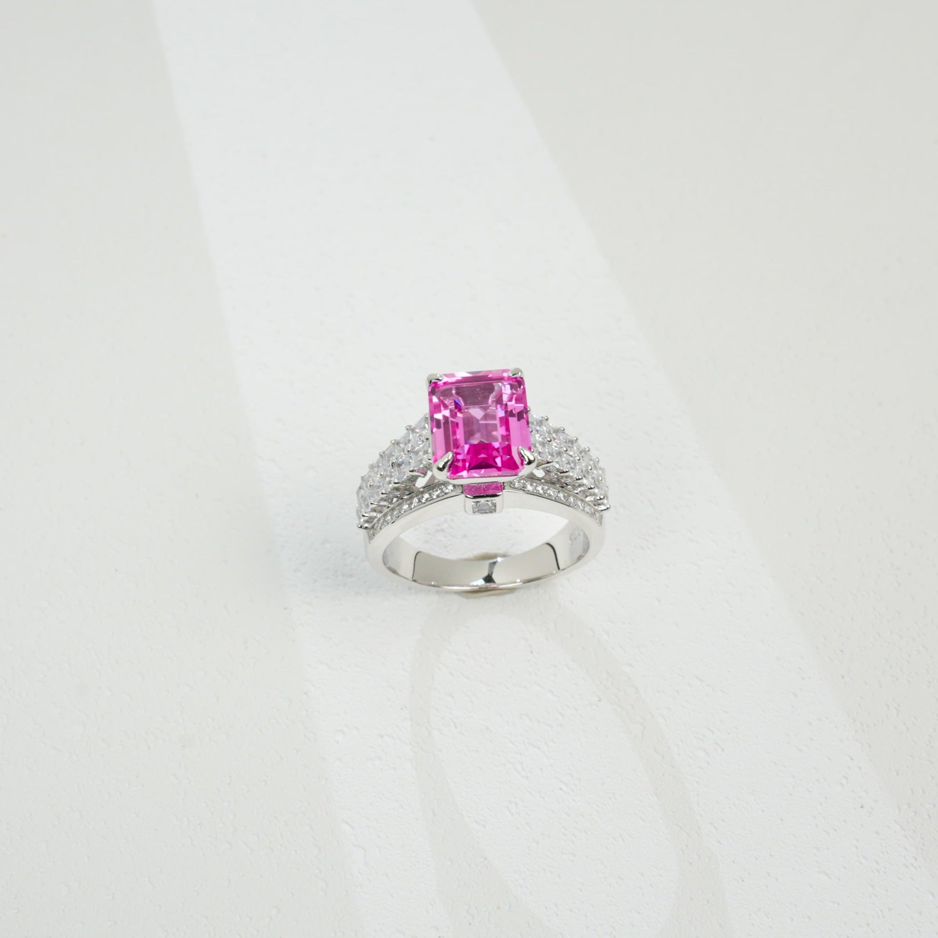 925 Sterling Silver Lab Padparadscha Double-Pave-Arm Ring, Premium Versatile - Photo 2