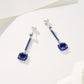 S925 Sterling Silver coloured Gemstone Sugarloaf Long Drop Earrings, Cushion Pave Premium - Photo 2