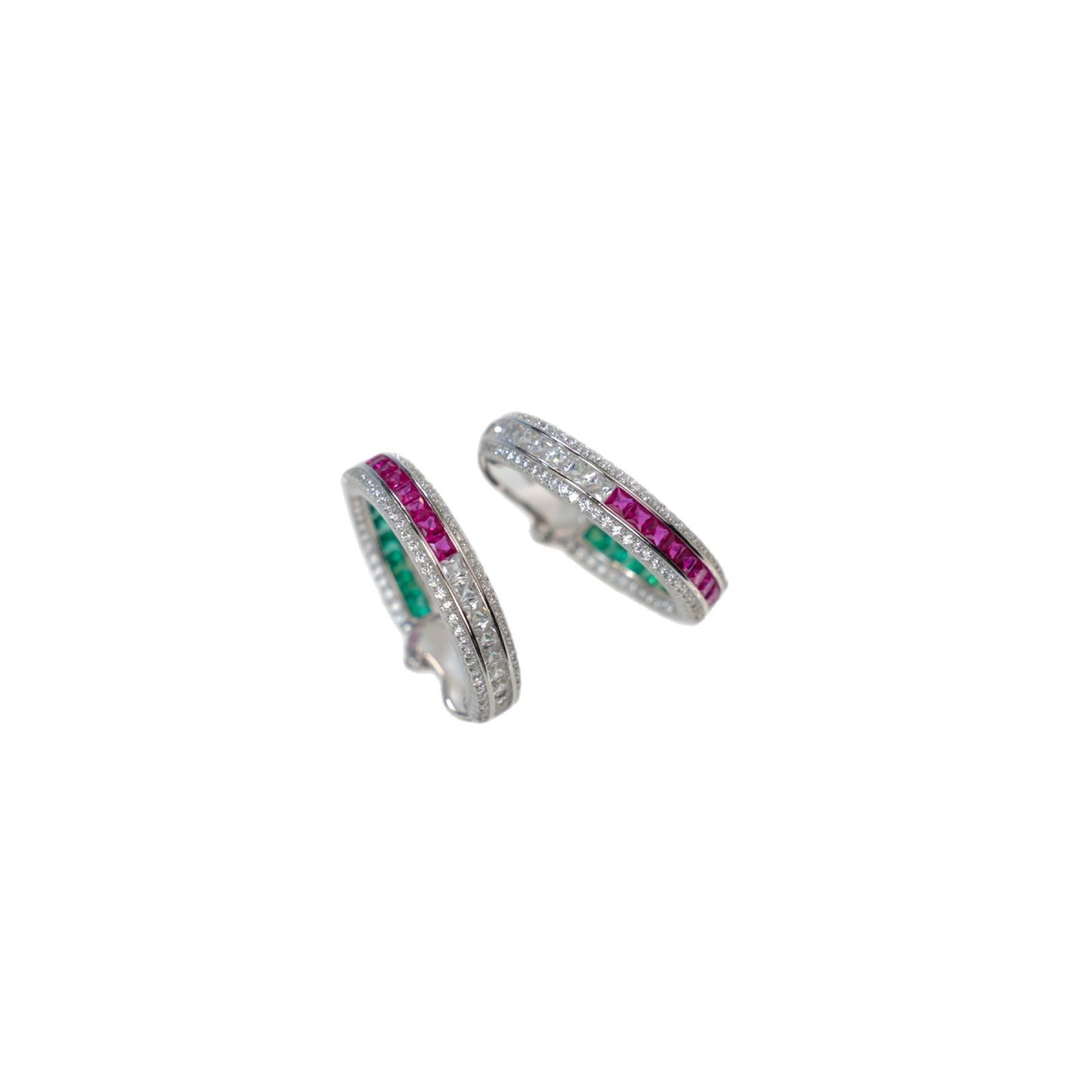 Lab Ruby 925 Silver Earrings Premium Micro-Set Full Diamond Ring Stacking - Photo 5