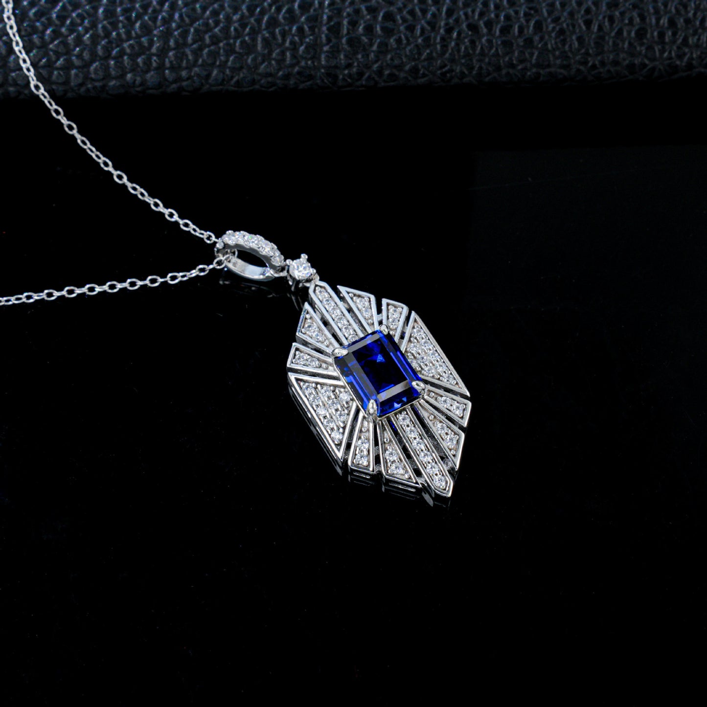 Vintage Geometric Necklace, Bold Square Sapphire - Photo 3