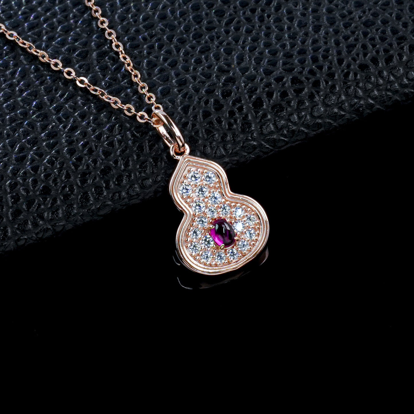 S925 Silver Rose Gold Lab Ruby Gourd Necklace, Style Full Diamond - Photo 2
