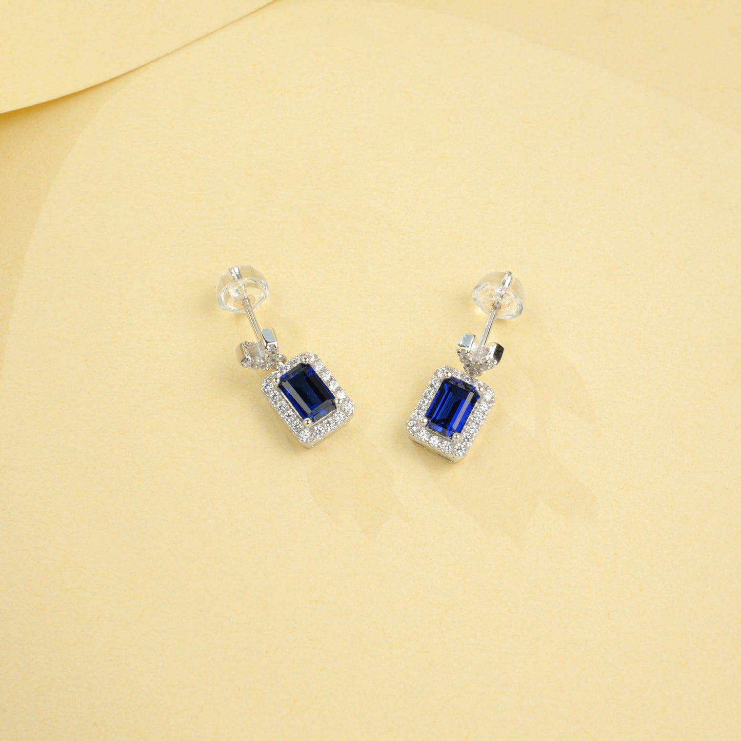 925 Sterling Silver Lab Sapphire Geometric Earrings & Necklace, Vintage Minimalist - Photo 4