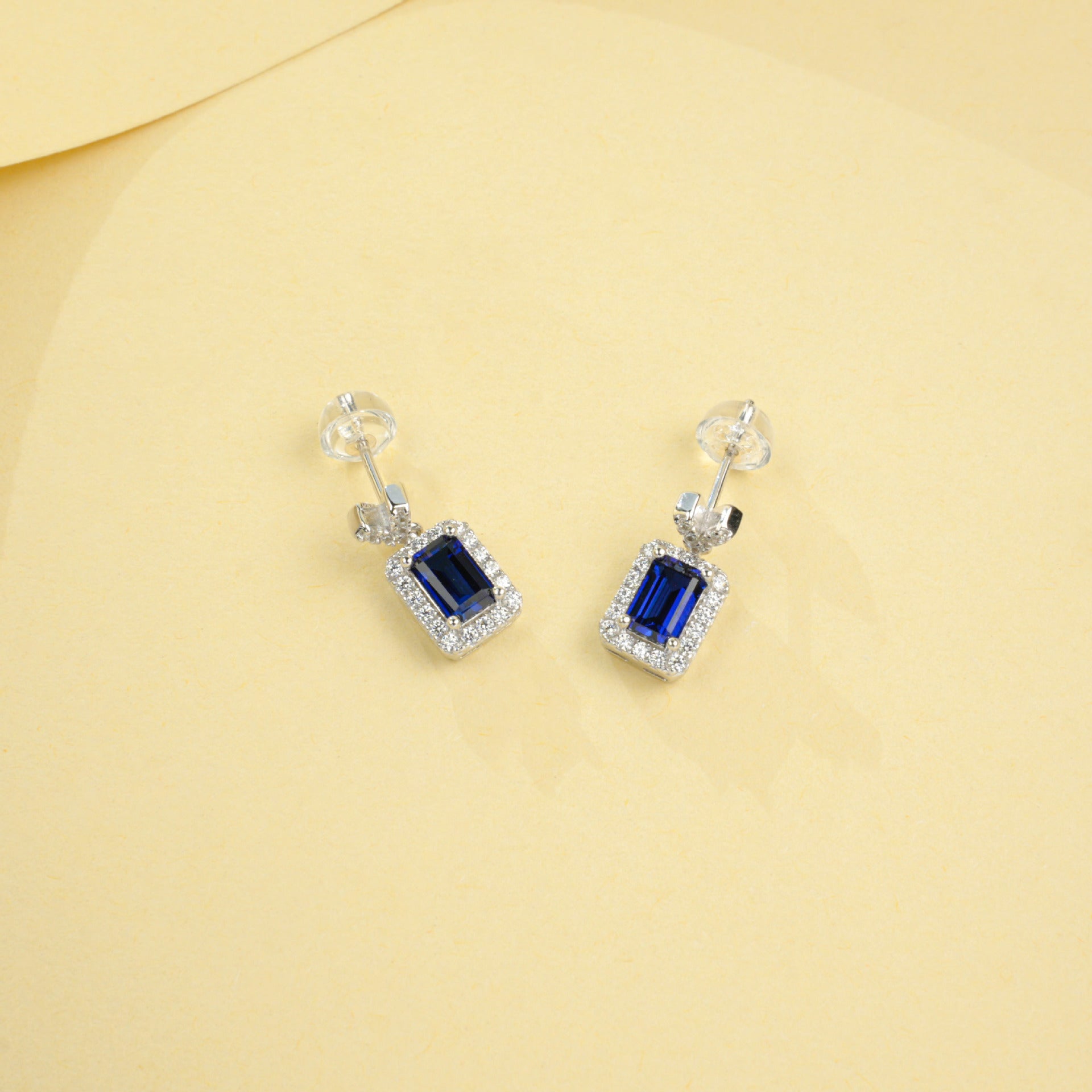 925 Sterling Silver Lab Sapphire Geometric Earrings & Necklace, Vintage Minimalist - Photo 4