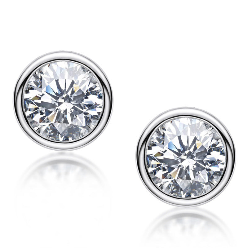 S925 Silver Lab Diamond Bubble Bezel Round Stud Earrings, Simple Natural Versatile - Photo 5