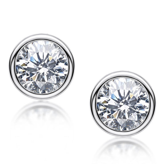 S925 Silver Lab Diamond Bubble Bezel Round Stud Earrings, Simple Natural Versatile - Photo 5