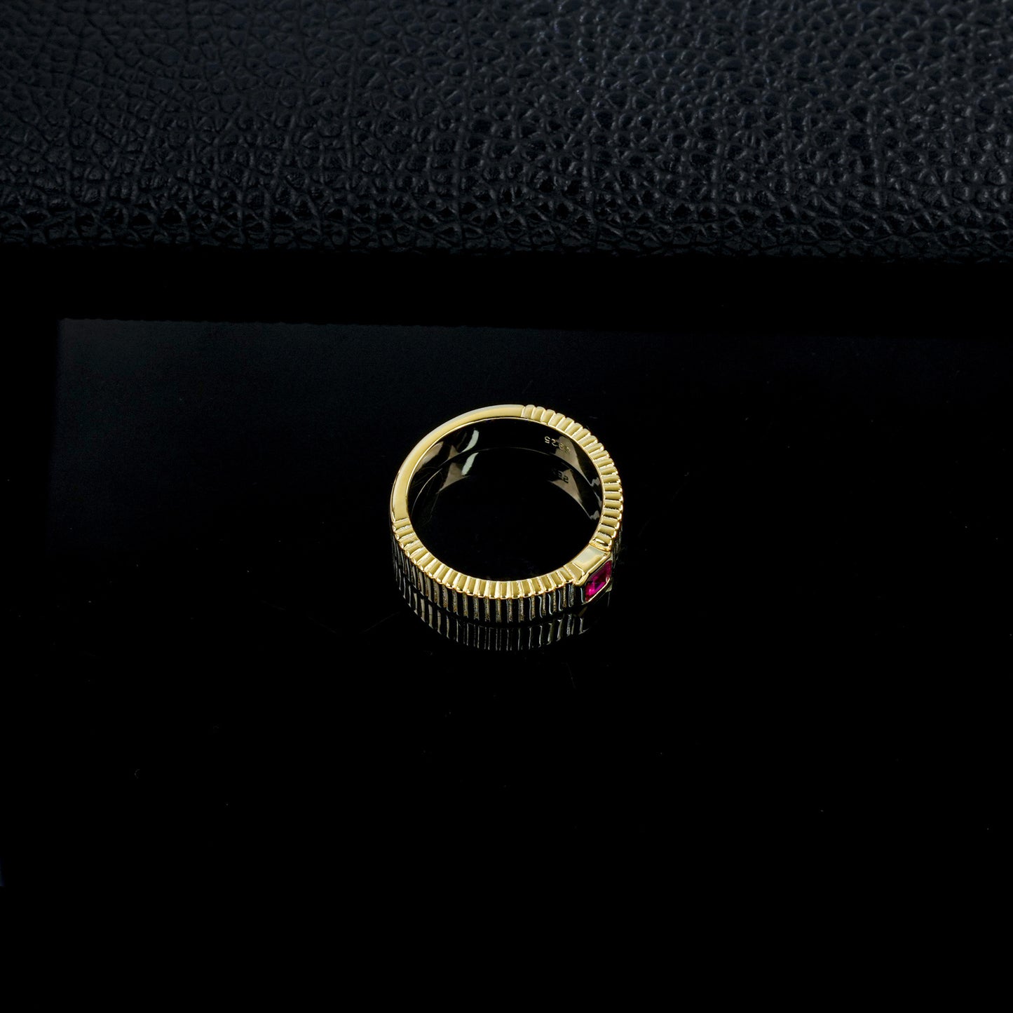 S925 Silver Lab Ruby Vertical Gear Ring, Cushion Ring Anniversary - Photo 3