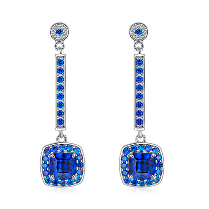 S925 Sterling Silver coloured Gemstone Sugarloaf Long Drop Earrings, Cushion Pave Premium - Photo 6