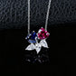 925 Silver Double Heart Lab Sapphire Ruby Contrast Necklace, Date Gift - Photo 4