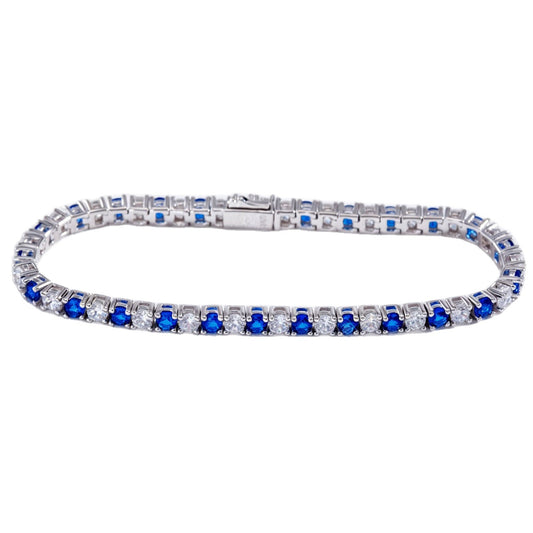 S925 Sterling Silver Lab Sapphire Pave Adjustable Tennis Bracelet, for Women - Photo 5
