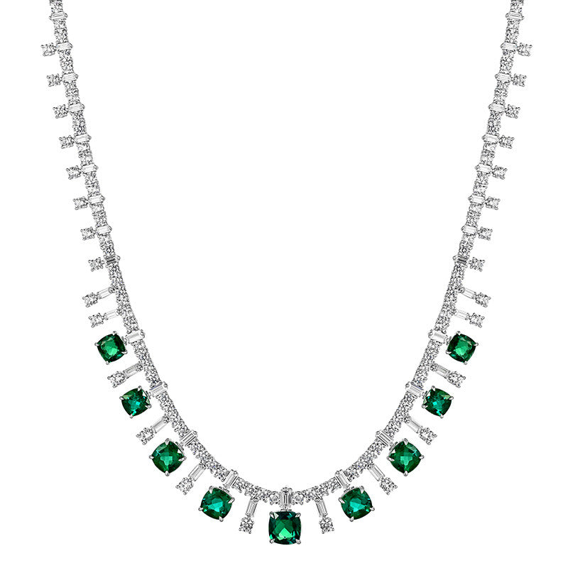 S925 Silver Lab Emerald Necklace Luxurious Princess Premium - Photo 5