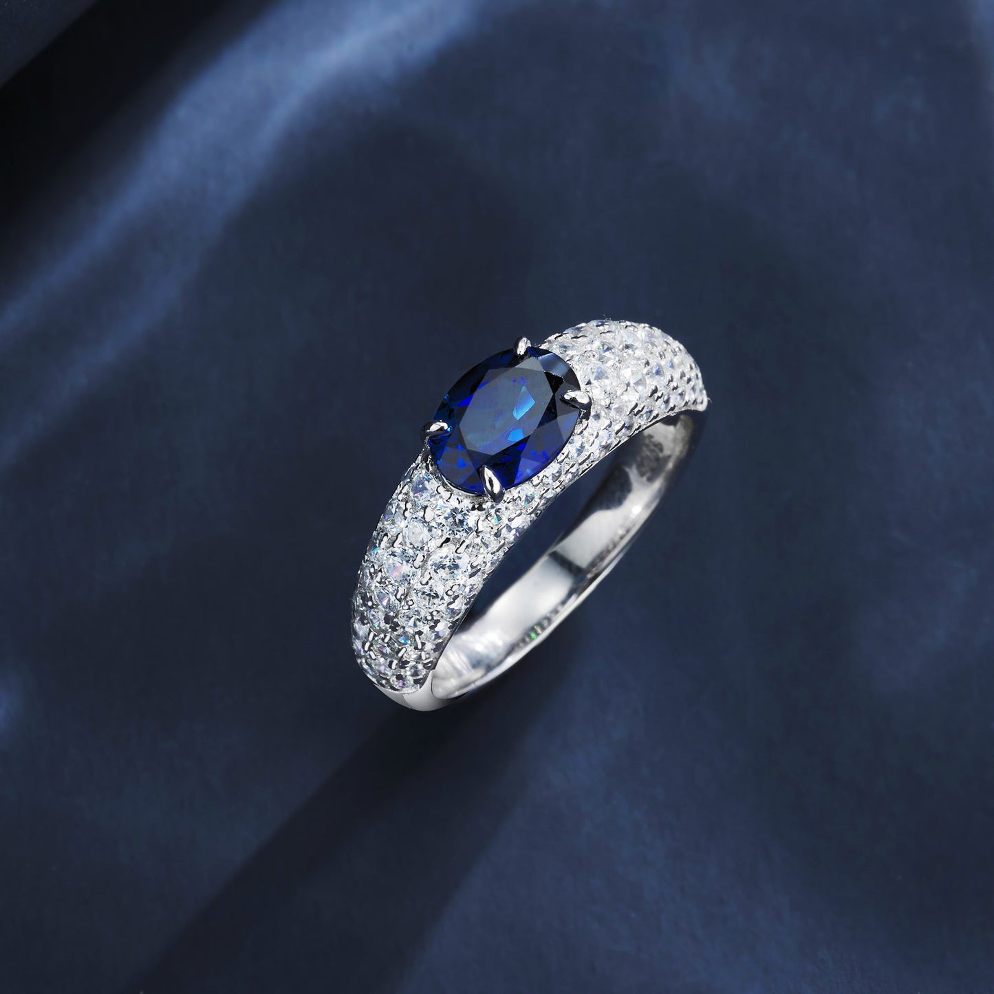 Lab Sapphire Ring S925 Sterling Silver Full Diamond - Photo 3