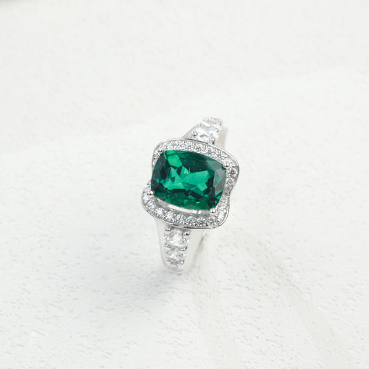 S925 Sterling Silver Lab Gemstone Halo Adjustable Open Ring, Vintage Premium - Photo 5