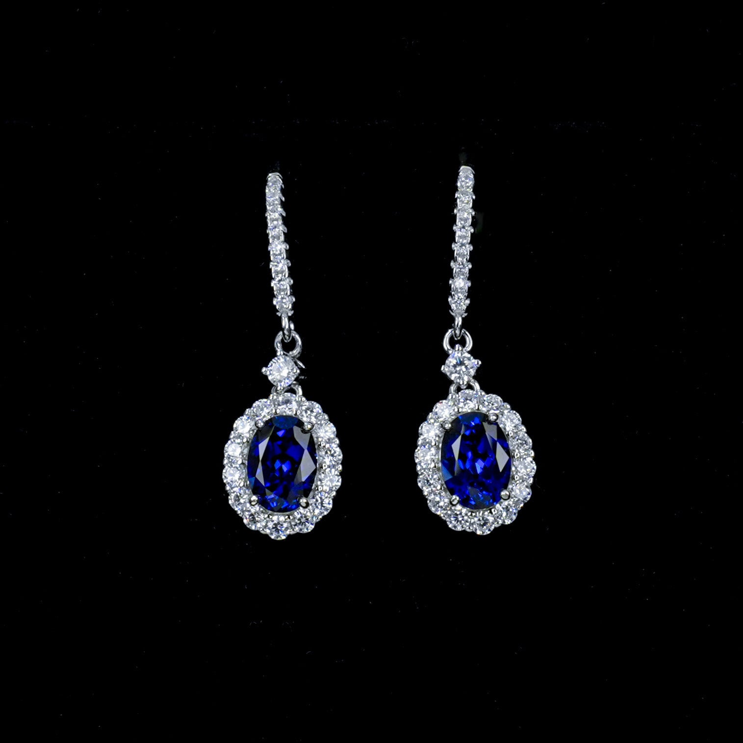 S925 Silver Oval Lab Sapphire Halo Ear Hooks, Birthday Gift - Photo 2