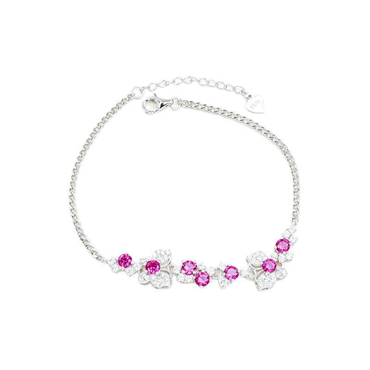 S925 Silver Round Ruby Diamond Flower Bracelet, Gentle Elegant Direct - Photo 5