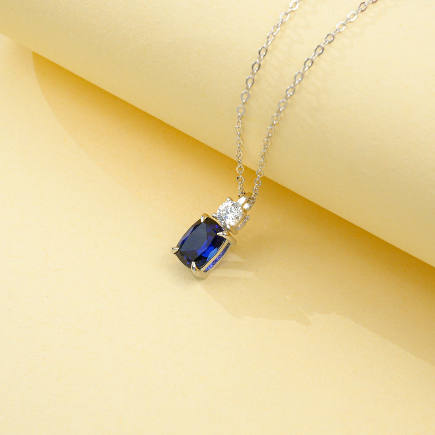 S925 Sterling Silver Lab Sapphire Necklace, Versatile Girlfriend Gift - Photo 4