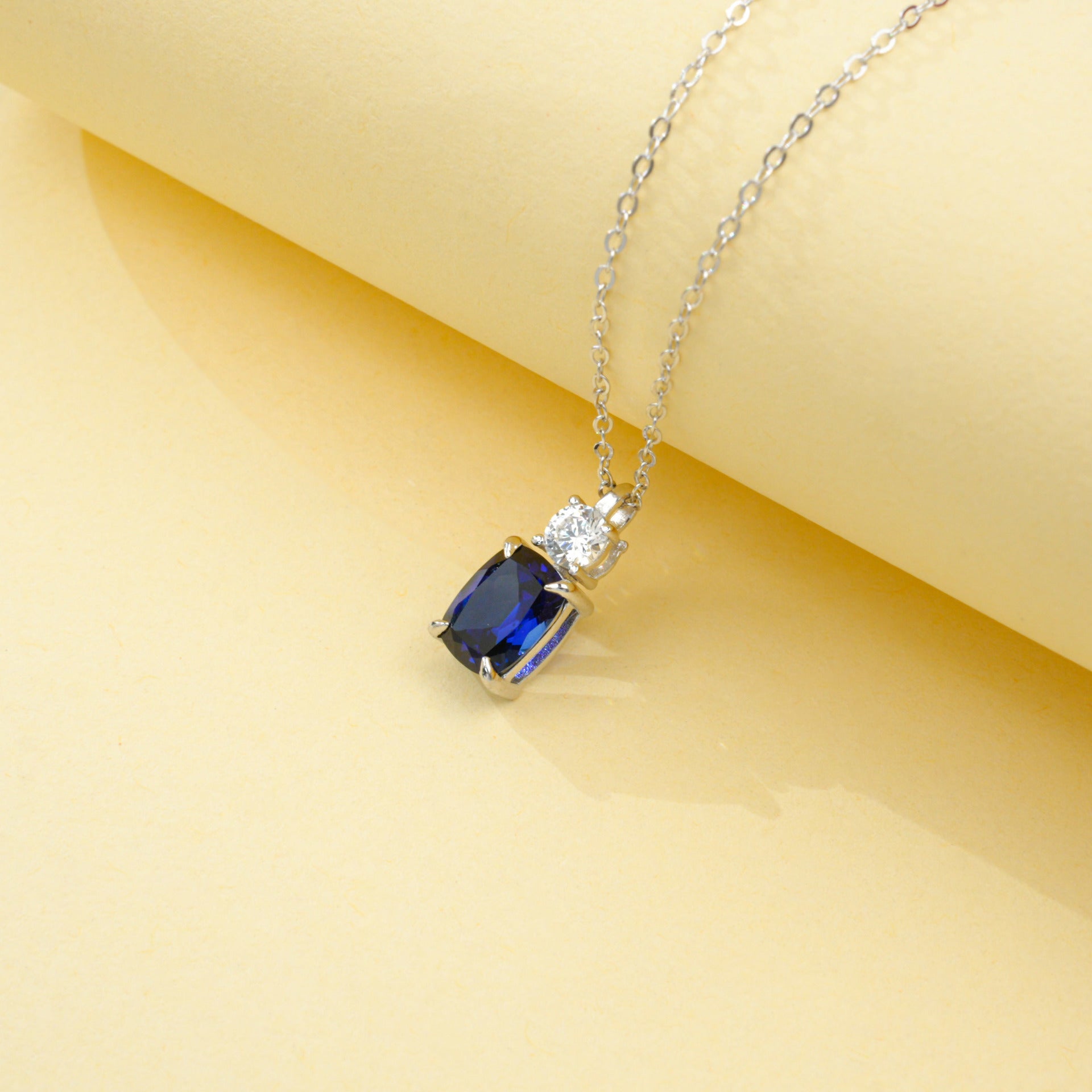 S925 Sterling Silver Lab Sapphire Necklace, Versatile Girlfriend Gift - Photo 4