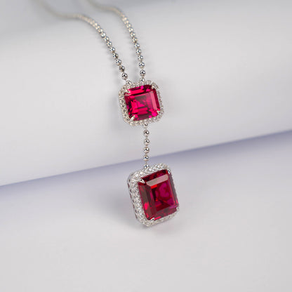 Square Pigeon Blood Ruby Pendant Necklace S925 Silver Diamond - Photo 5