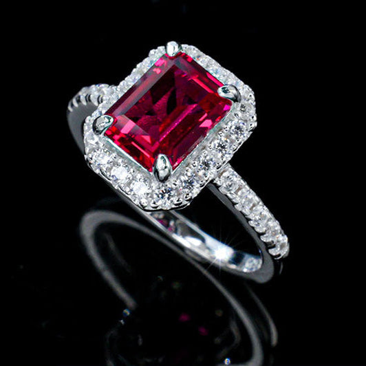 S925 Sterling Silver Lab Ruby Wedding Ring, Premium Vintage - Photo 1