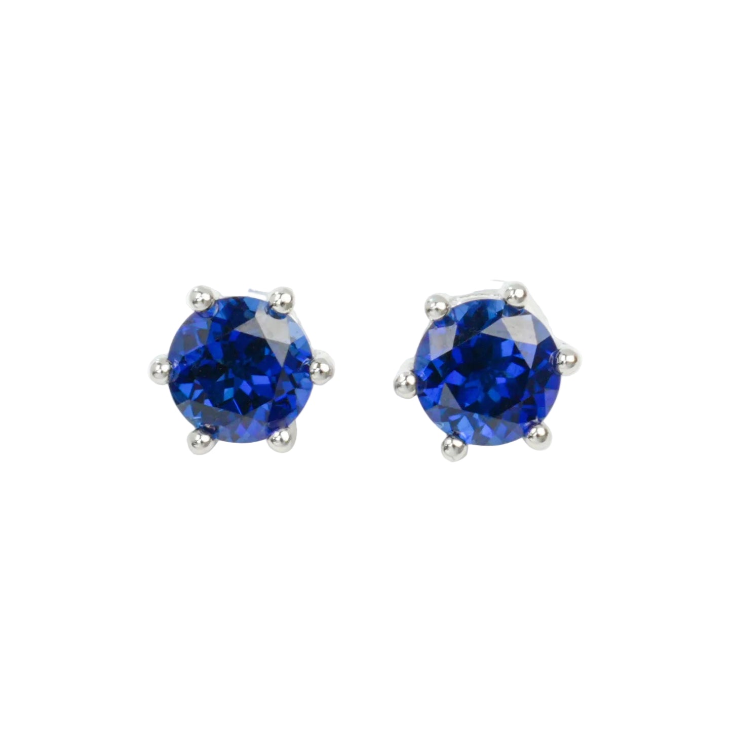 Lab Sapphire S925 Silver Round Stud Earrings, Premium - Photo 5