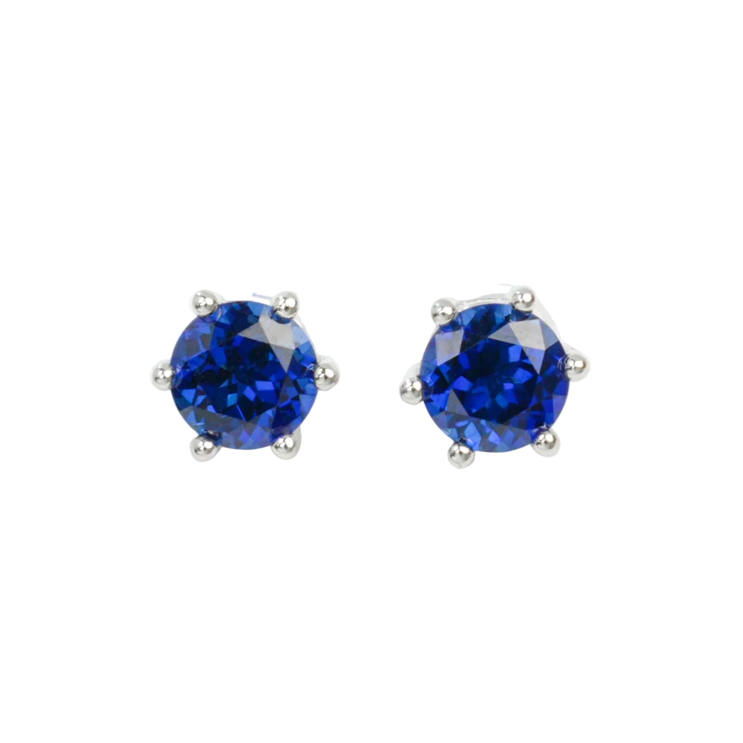 Lab Sapphire S925 Silver Round Stud Earrings, Premium - Photo 5
