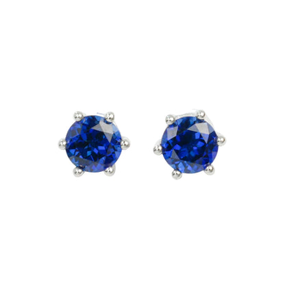 Lab Sapphire S925 Silver Round Stud Earrings, Premium - Photo 5