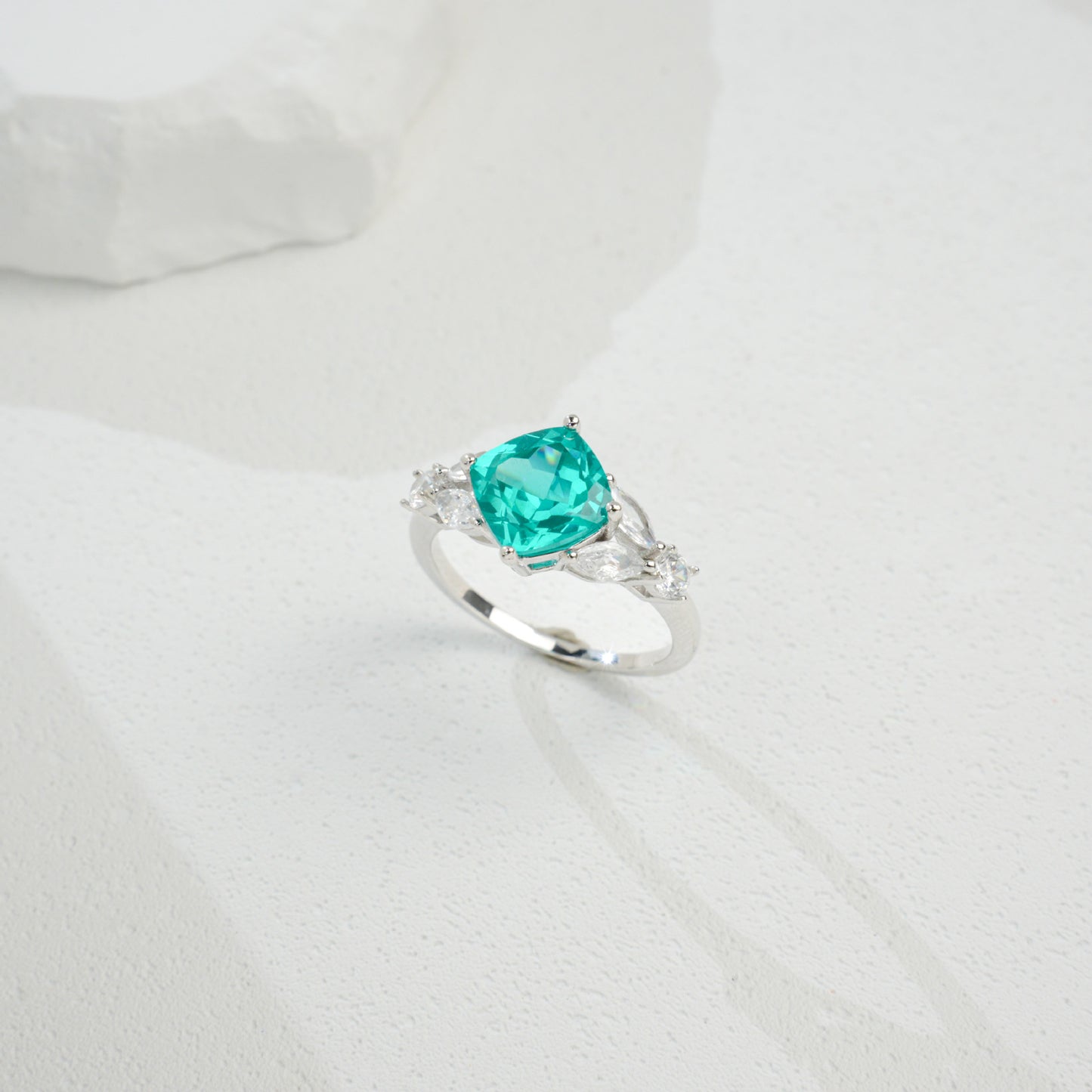 925 Sterling Silver White-Gold Paraiba Pave Open Ring, Elegant - Photo 2