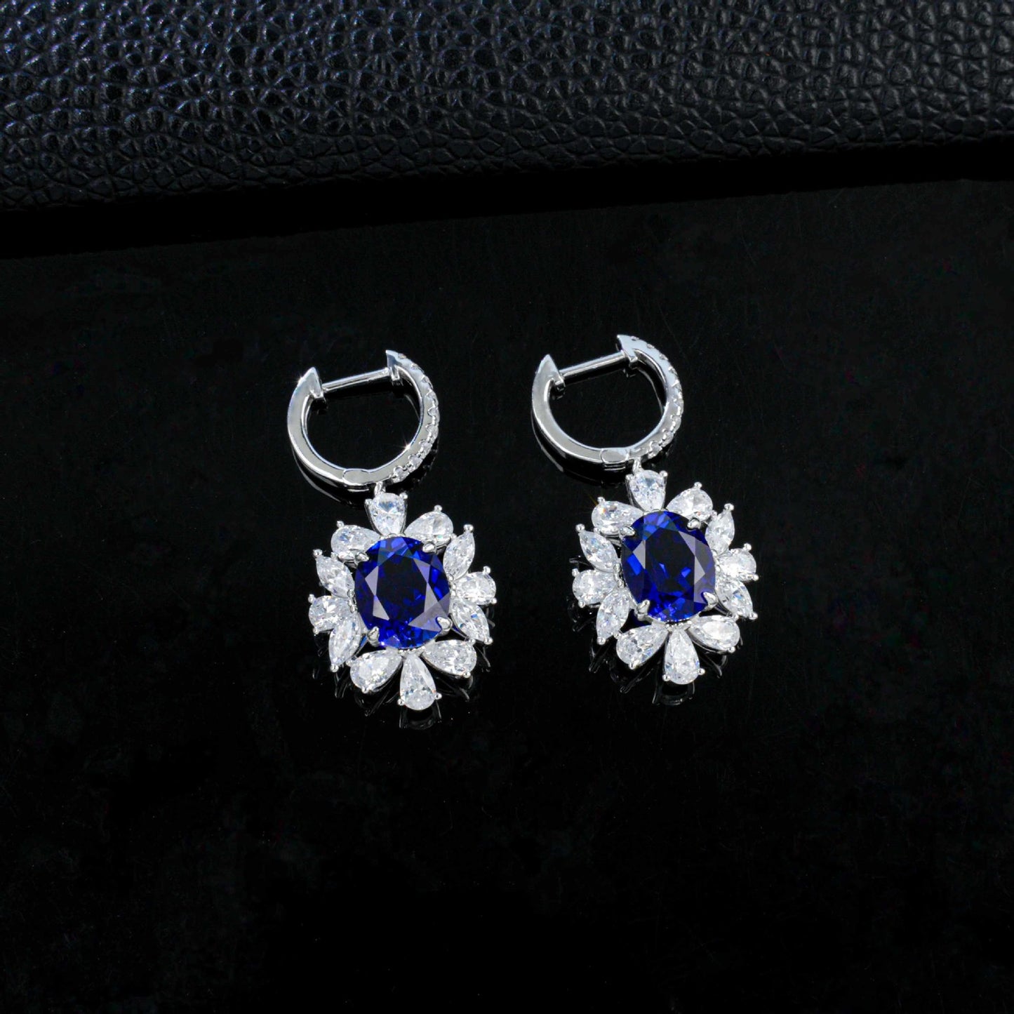 S925 Silver Oval Lab Sapphire Flower Ear Cuff, Day Mothers Gift - Photo 2