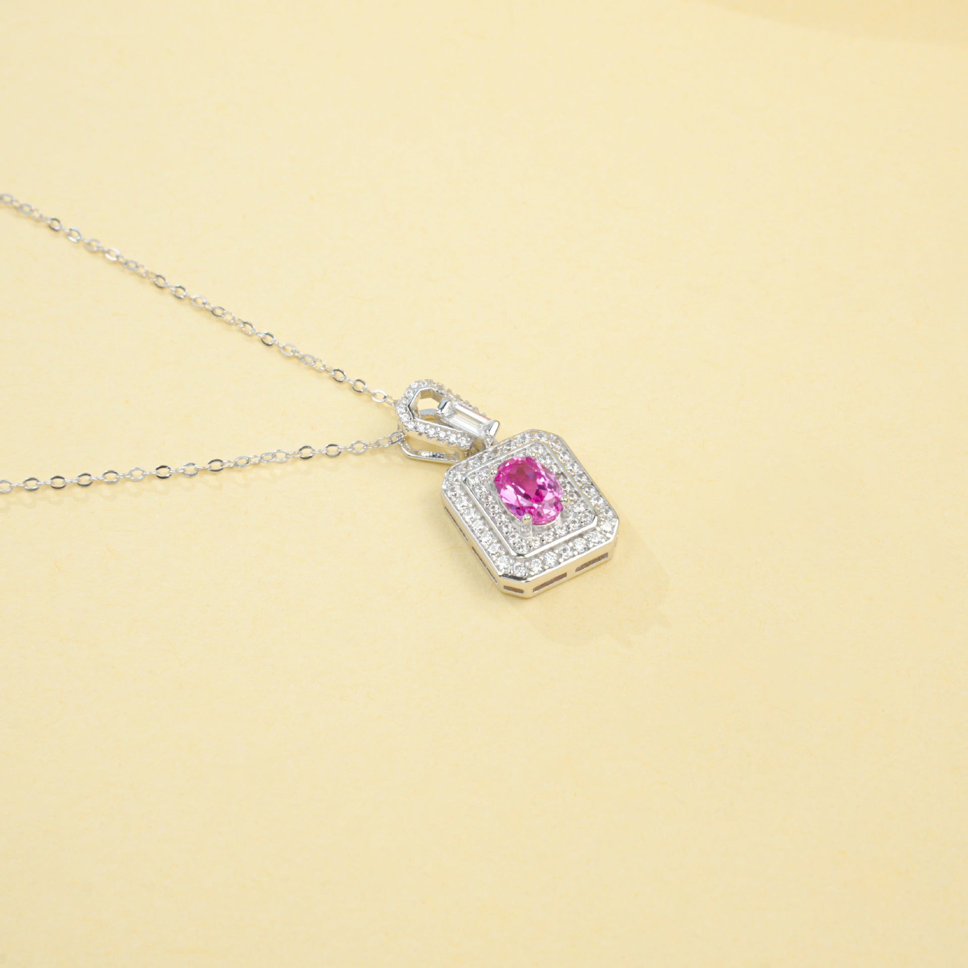 925 Sterling Silver Lab Paraiba Necklace, Vintage Rectangular for Women - Photo 4