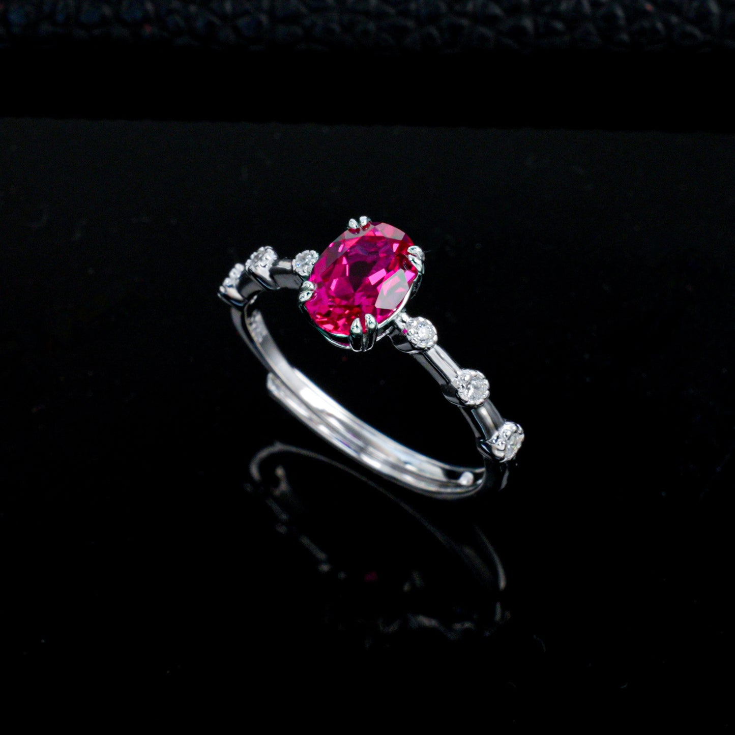 S925 Silver Oval Lab Rose Red Ruby Side Micro-Set Diamond, Versatile Women's Ring - Photo 2
