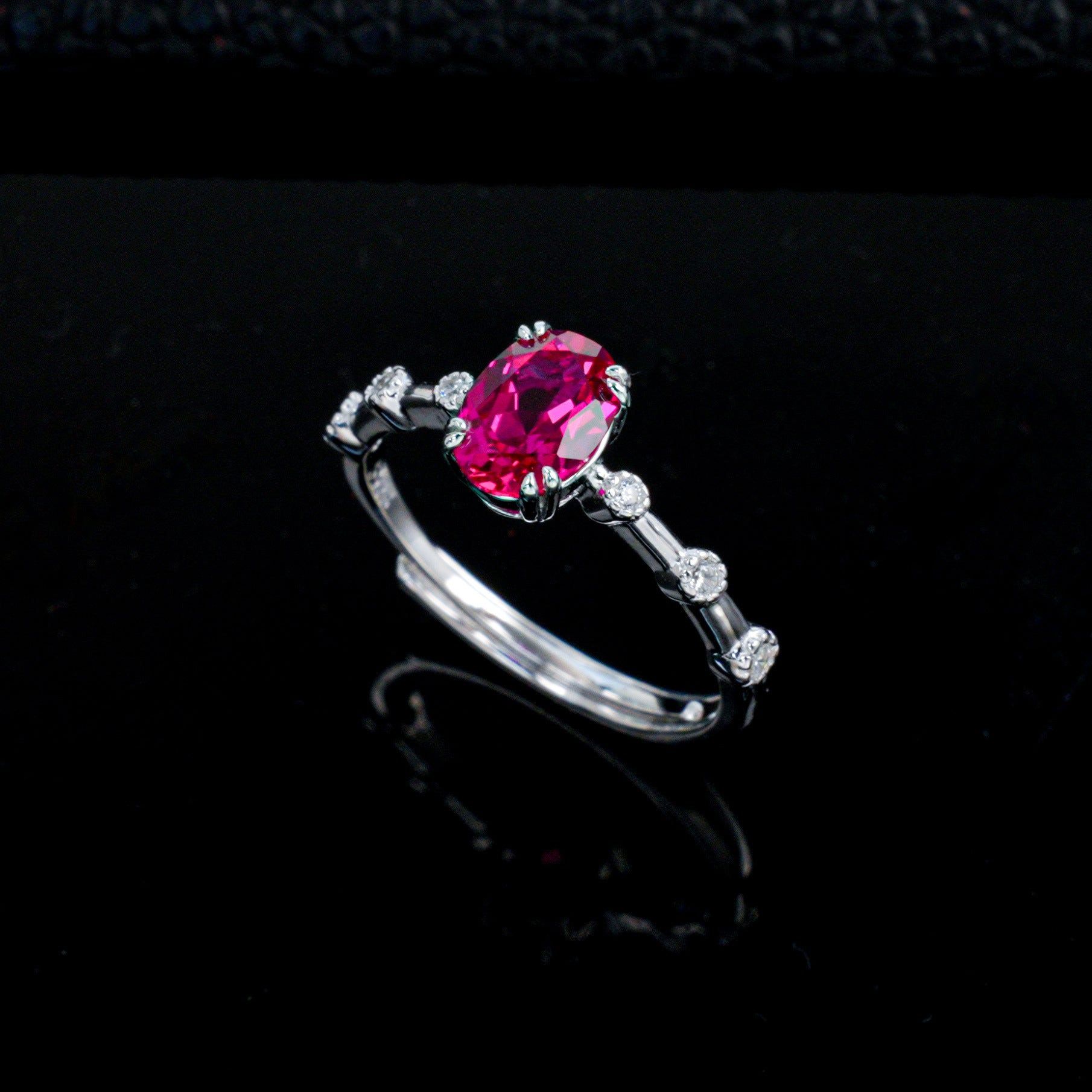 S925 Silver Oval Lab Rose Red Ruby Side Micro-Set Diamond, Versatile Women's Ring - Photo 2