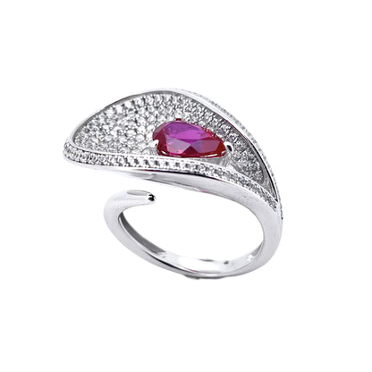 S925 Silver Ruby Teardrop Adjustable Ring, Vintage Versatile Gift - Photo 5