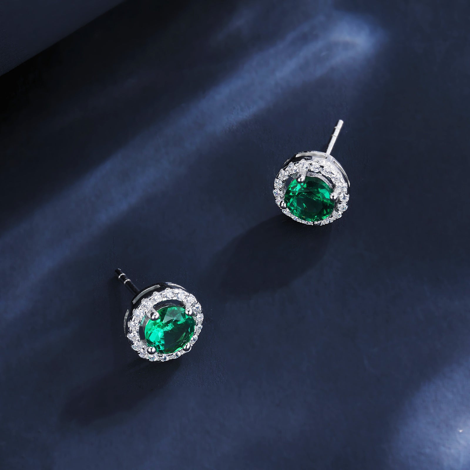 S925 Sterling Silver Lab Emerald Sunflower Pave Stud Earrings, Premium for Women - Photo 3