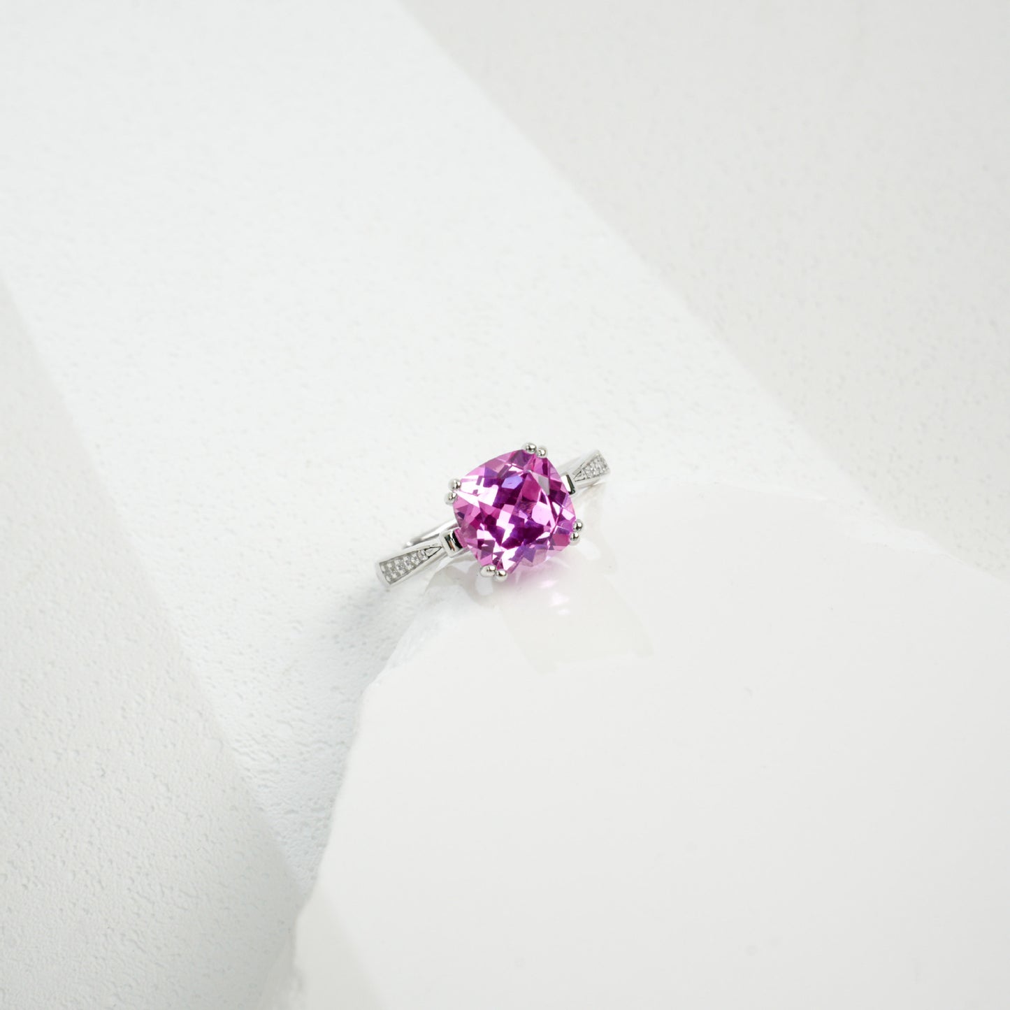 925 Sterling Silver Lab Padparadscha Cushion Pink Diamond Open Ring, Versatile for Women - Photo 2