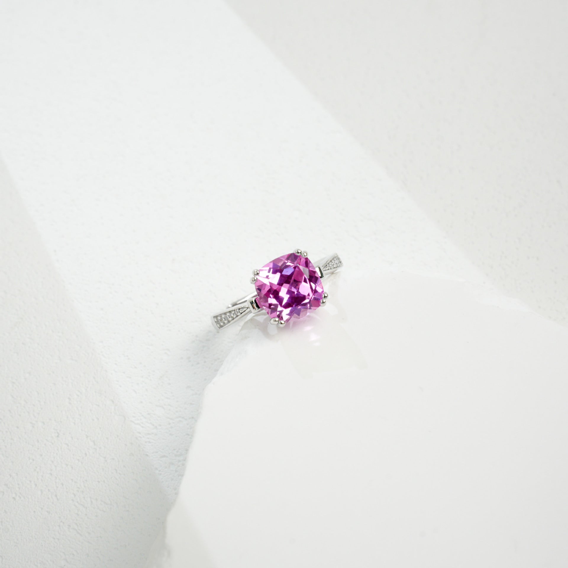 925 Sterling Silver Lab Padparadscha Cushion Pink Diamond Open Ring, Versatile for Women - Photo 2