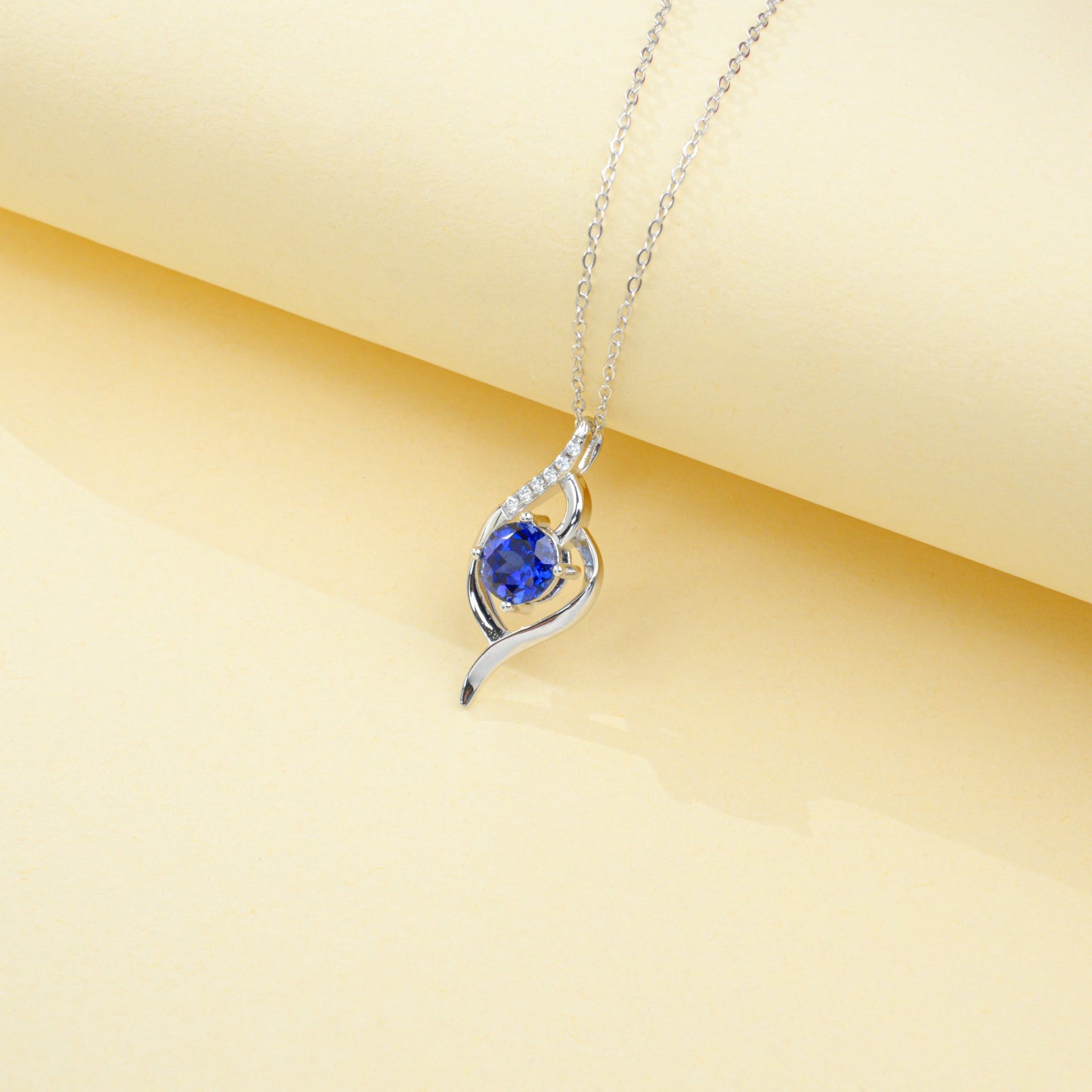 S925 Silver Twisted Line Wrap Round Lab Sapphire Pendant Necklace, Simple Gift - Photo 3
