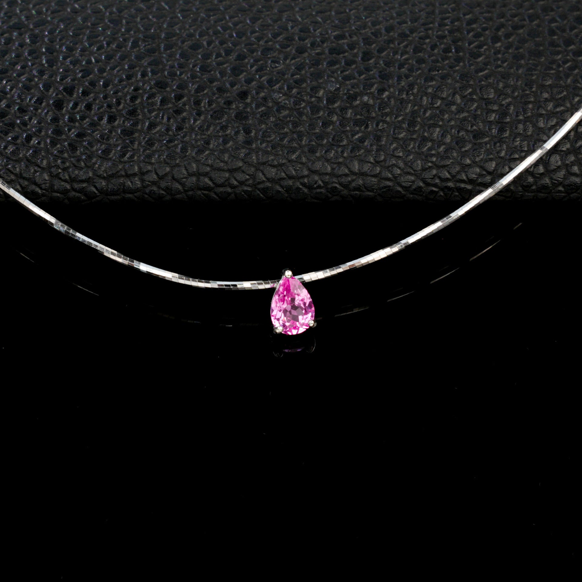 925 Sterling Silver Lab Padparadscha Teardrop Snake Chain Necklace, Premium Versatile - Photo 1