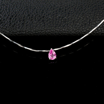 925 Sterling Silver Lab Padparadscha Teardrop Snake Chain Necklace, Premium Versatile - Photo 1