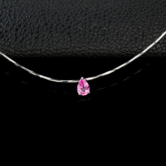925 Sterling Silver Lab Padparadscha Teardrop Snake Chain Necklace, Premium Versatile - Photo 1
