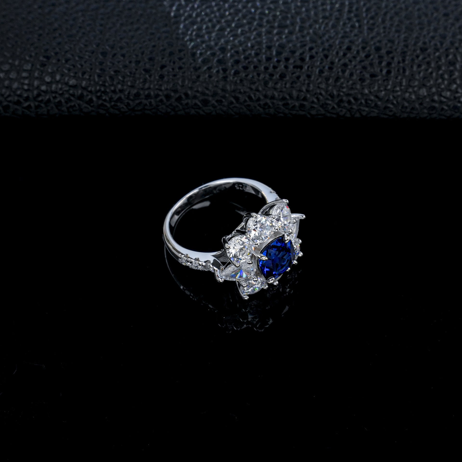 S925 Sterling Silver Lab Sapphire Ring Halo Diamond, Versatile Jewellery Premium - Photo 4