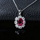 S925 Silver Oval Lab Ruby Sunflower Diamond Necklace - Photo 3