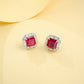 S925 Silver Lab Ruby Stud Earrings Full Diamond Halo, Anniversary Versatile Gift - Photo 2